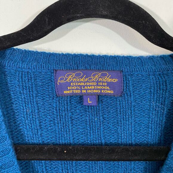 Vtg Brooks Brother Men Blue V-neck Striped Knit Pullover Lambswool Sweater Sz L - Picture 4 of 8